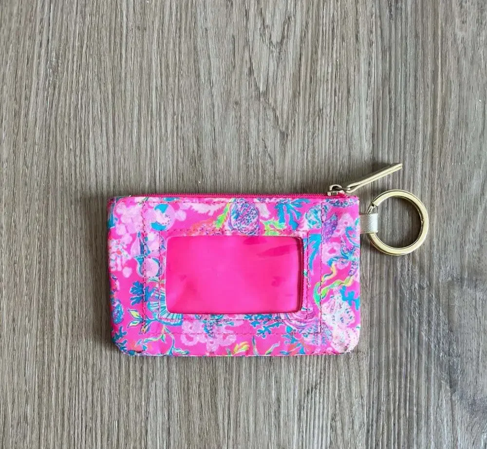 Lilly Pulitzer, Pink Tropical Print ID Keychain Wallet Case, College Lanyard
